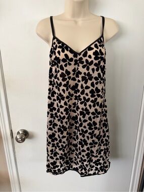Beige Floral Velvet-Print Slip Dress M